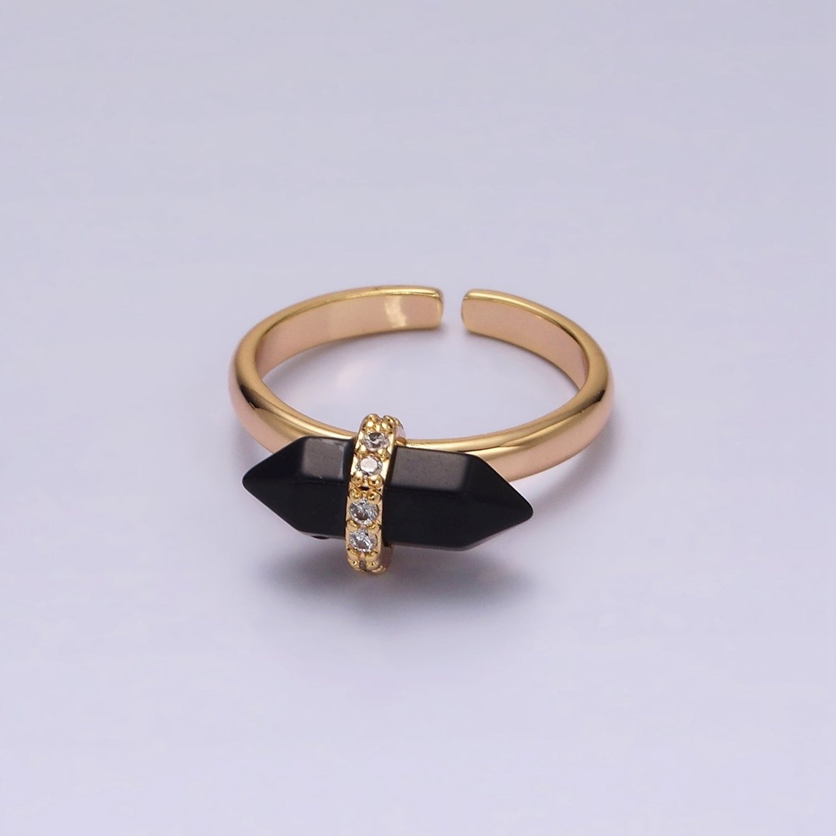 14K Gold Filled Natural Gemstone Pointed Wand Micro Paved CZ Ring | O698 - O707