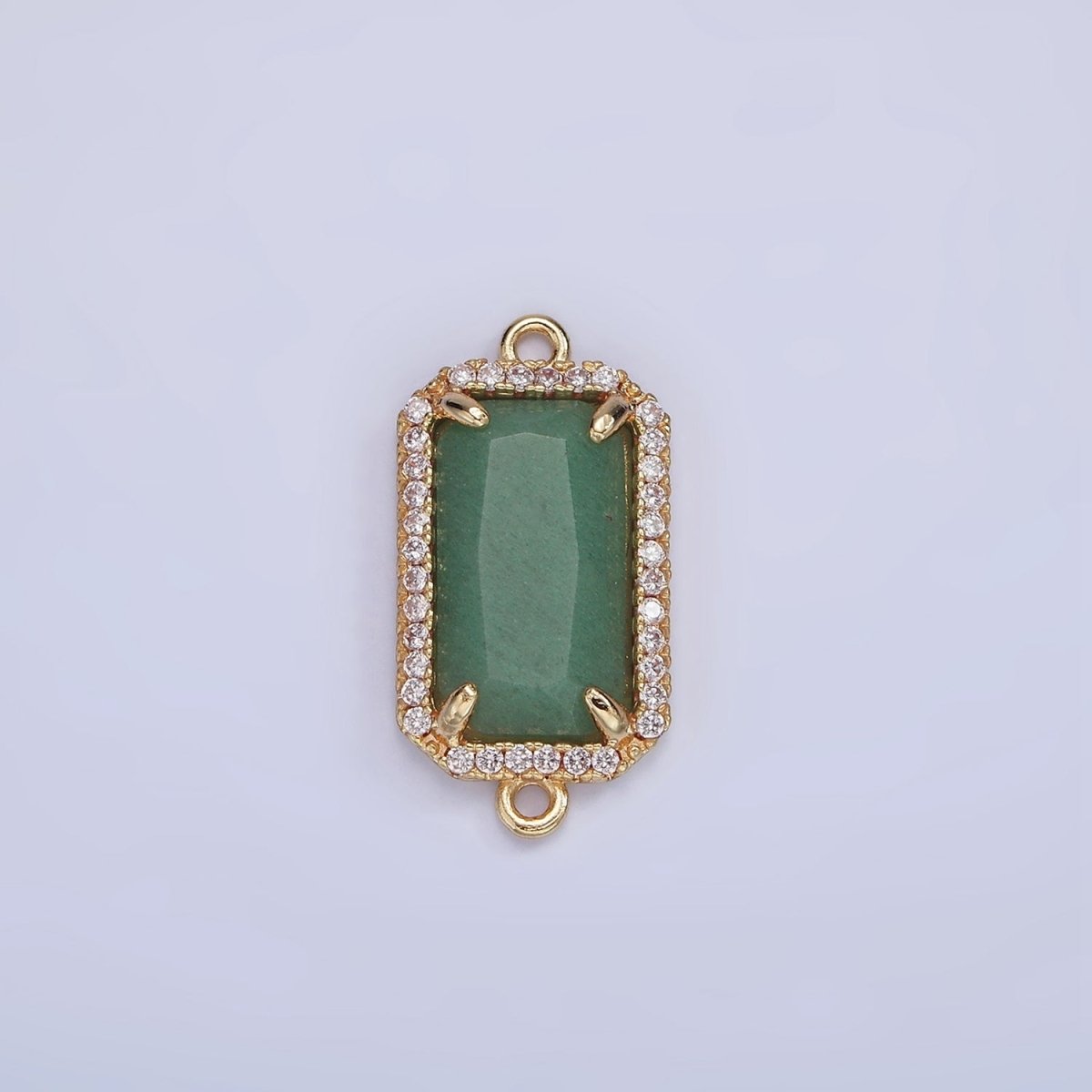 14K Gold Filled Natural Gemstone Rectangular Micro Paved CZ Charm Connector | G-084 - G-092