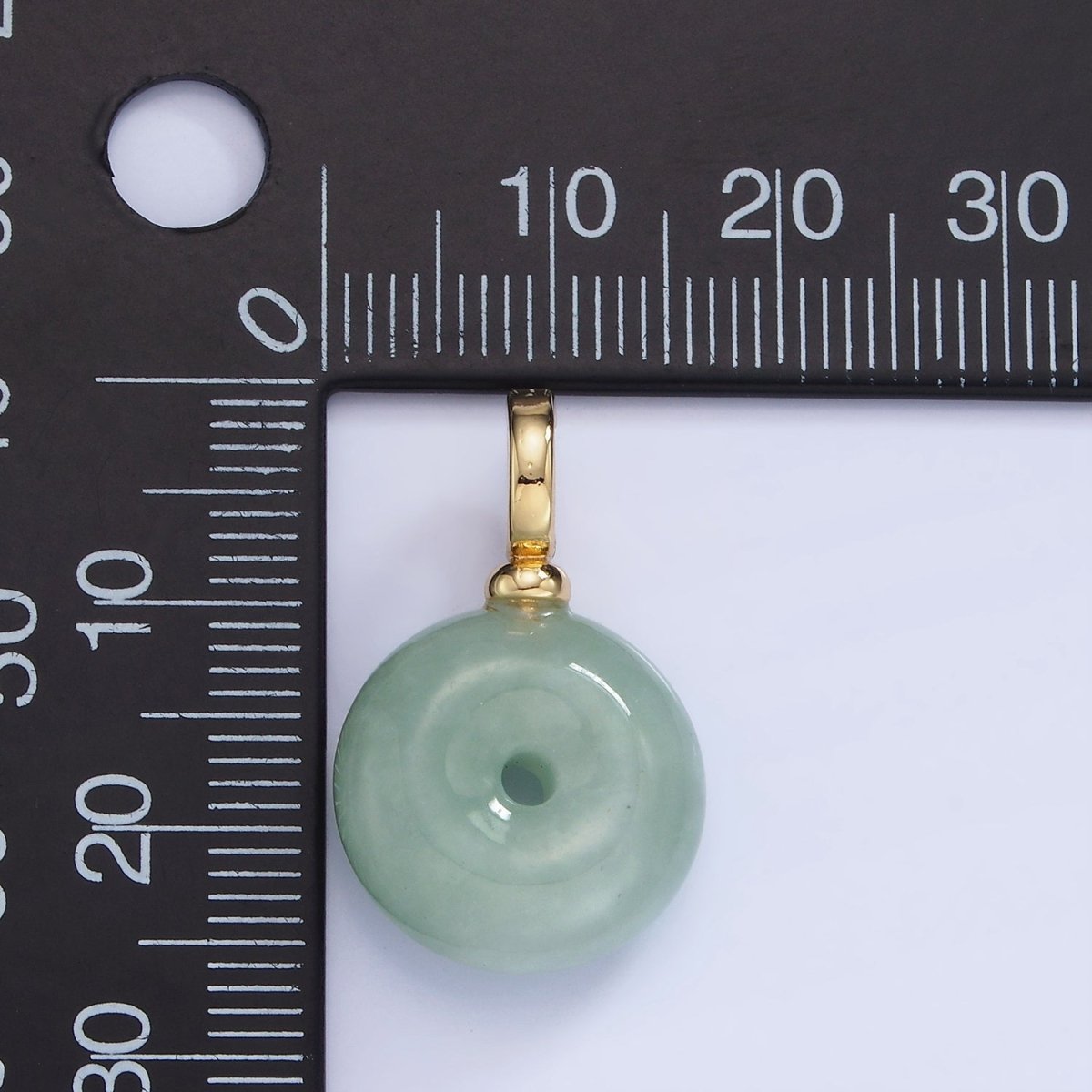 14K Gold Filled Natural Green Jade Round Donut Snap Bail Pendant | AA1200