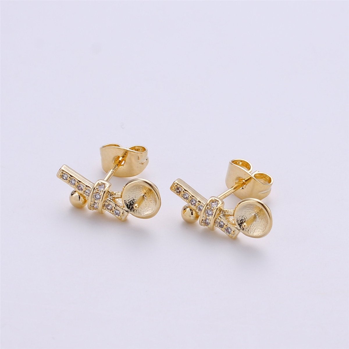 14K Gold Filled Pearl Post Earring Mountings with open ring Earring Backs Included, Earring components K-413