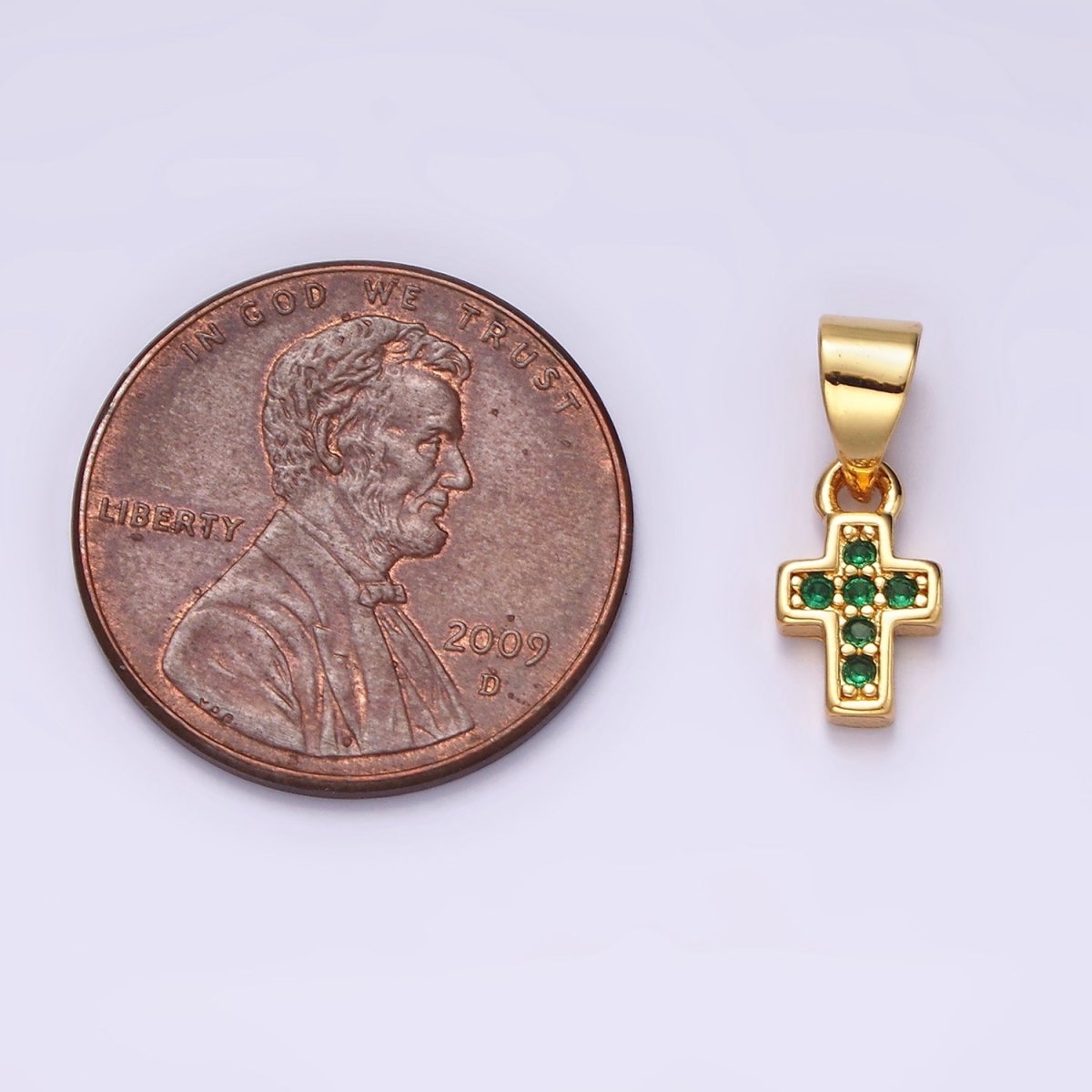 14K Gold Filled Pink, Clear, Green CZ Micro Paved Religious Cross Mini Pendant | N1917 - N1919