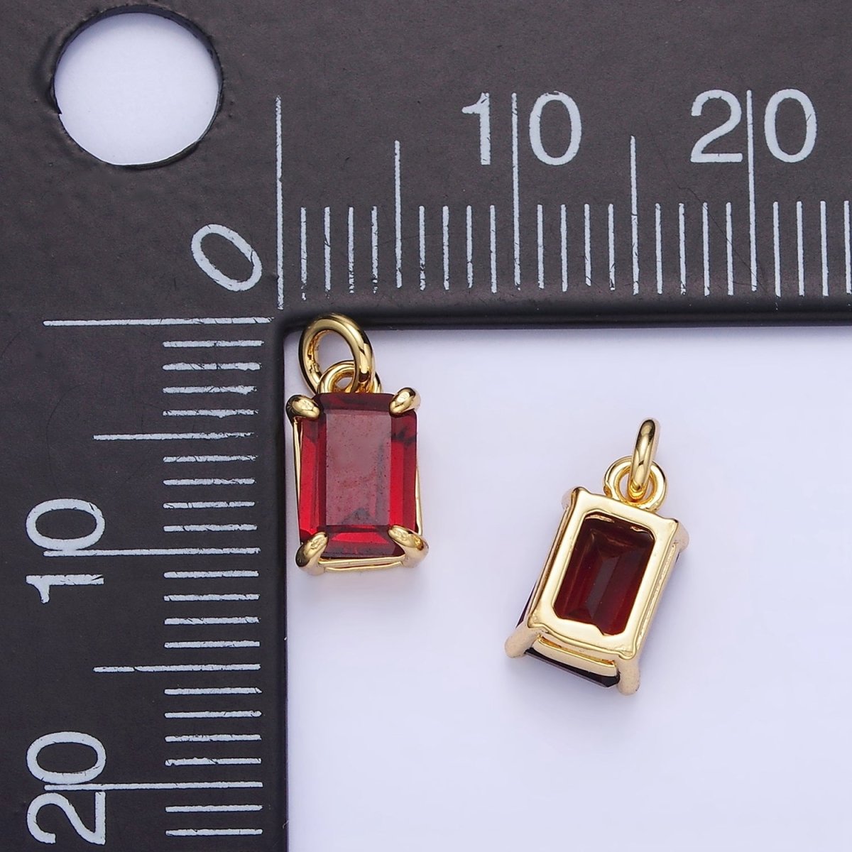 14K Gold Filled Red CZ Baguette Birthstone Add-On Charm | C446