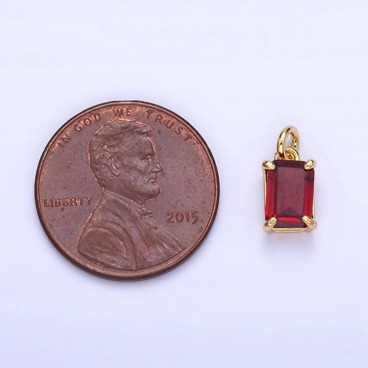 14K Gold Filled Red CZ Baguette Birthstone Add-On Charm | C446