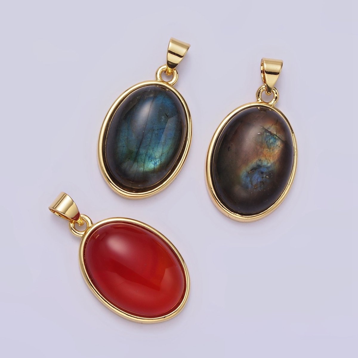 14K Gold Filled Red Carnelian, Labradorite, Amethyst Cabochon Oval Minimalist Pendant | AA-683 AA-684