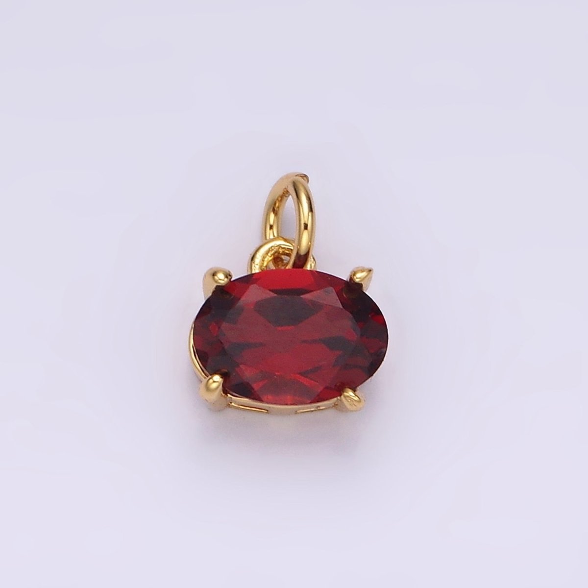 14K Gold Filled Red Garnet Oval Sideway Minimalist Add-On Charm | AC844