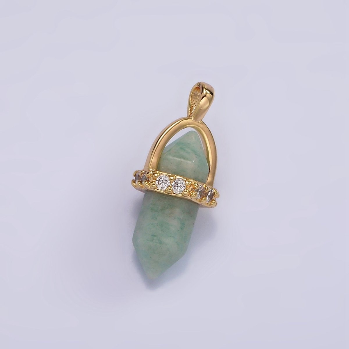 14K Gold Filled Rose Quartz, Amethyst, Labradorite, Aquamarine, Howlite, Onyx Pointed Wand Micro Paved Pendant | N1994 - N2006