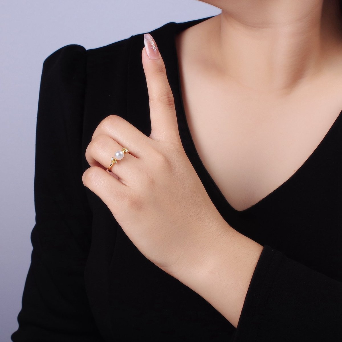 14K Gold Filled Shell Pearl Solitaire Wrap Open Ring | O1317