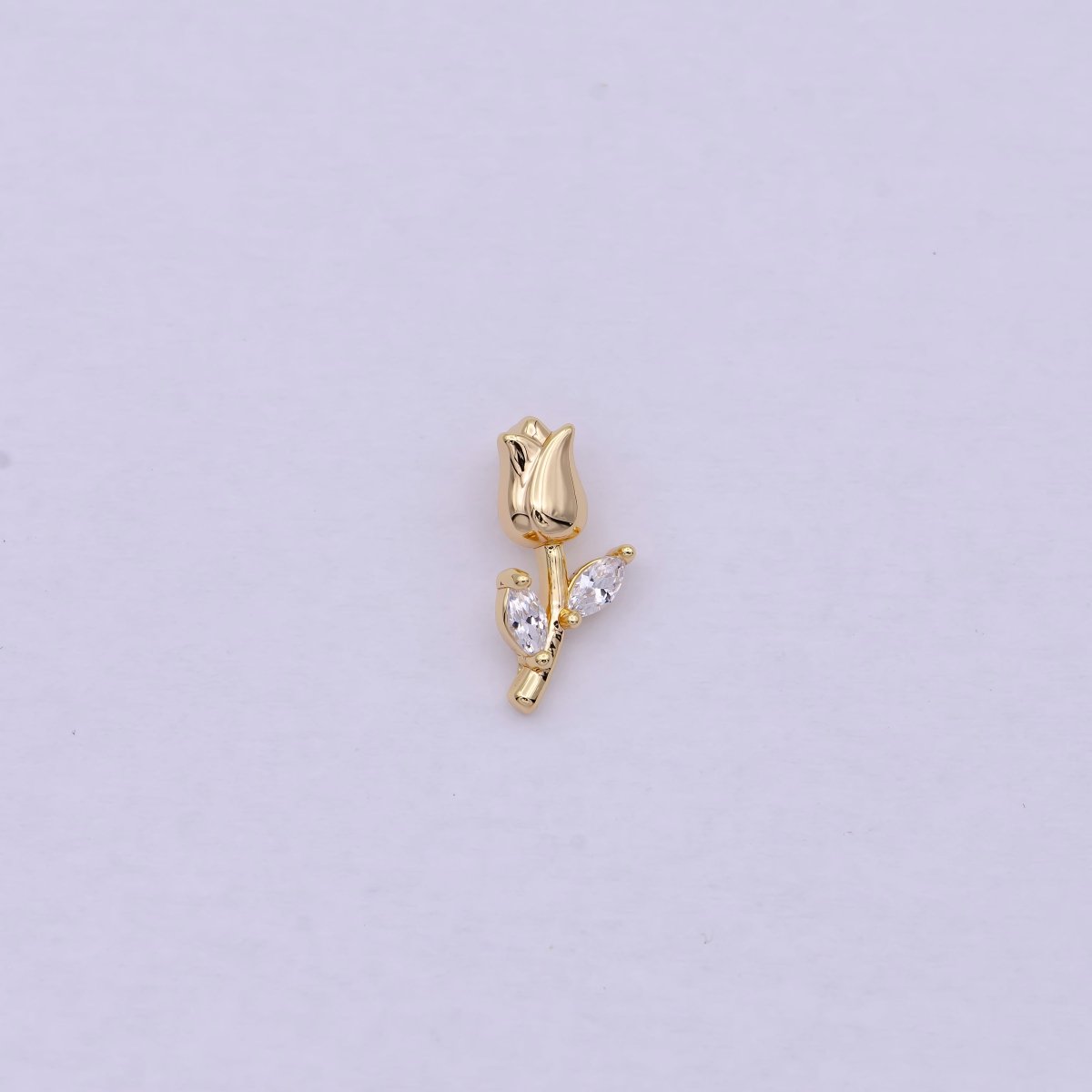 14K Gold Filled Small Rose Flower with Marquise Leaf Charm | C-384