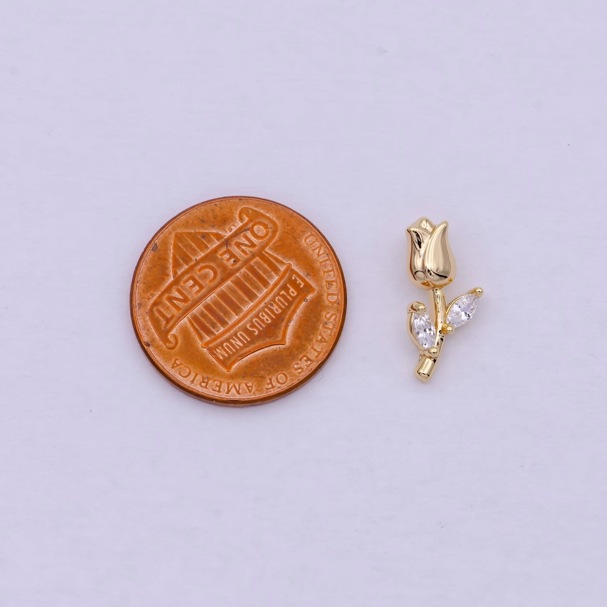 14K Gold Filled Small Rose Flower with Marquise Leaf Charm | C-384