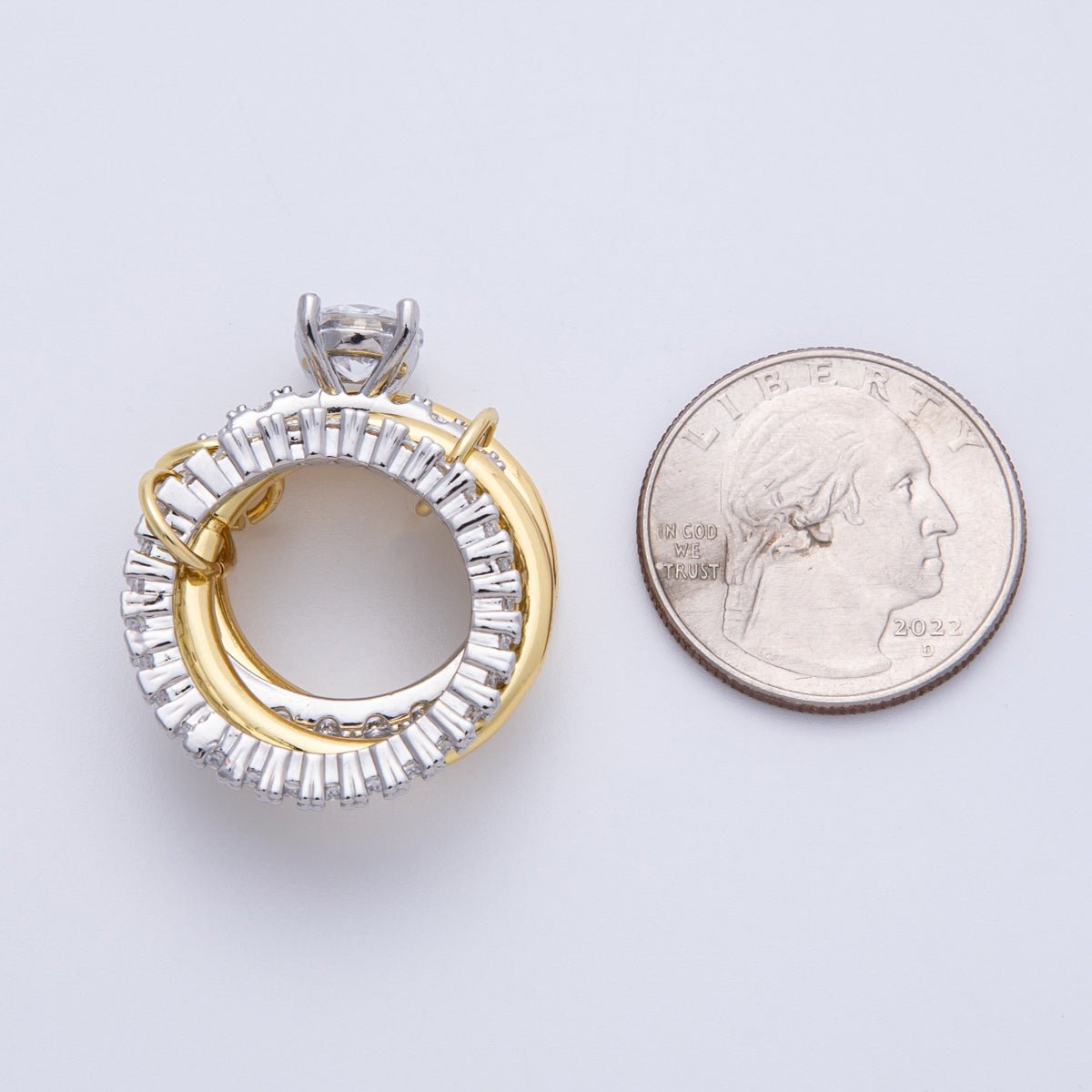 14K Gold Filled Solitaire Micro Paved CZ Interlock Stacked Mixed Metal Ring | O1678