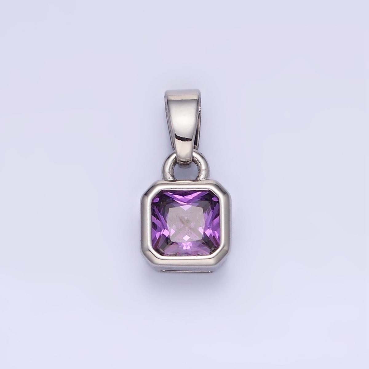 14K Gold Filled Baguette Birthstone CZ Square Edged Bezel Pendant in Gold & Silver | AA1297 - AA1308