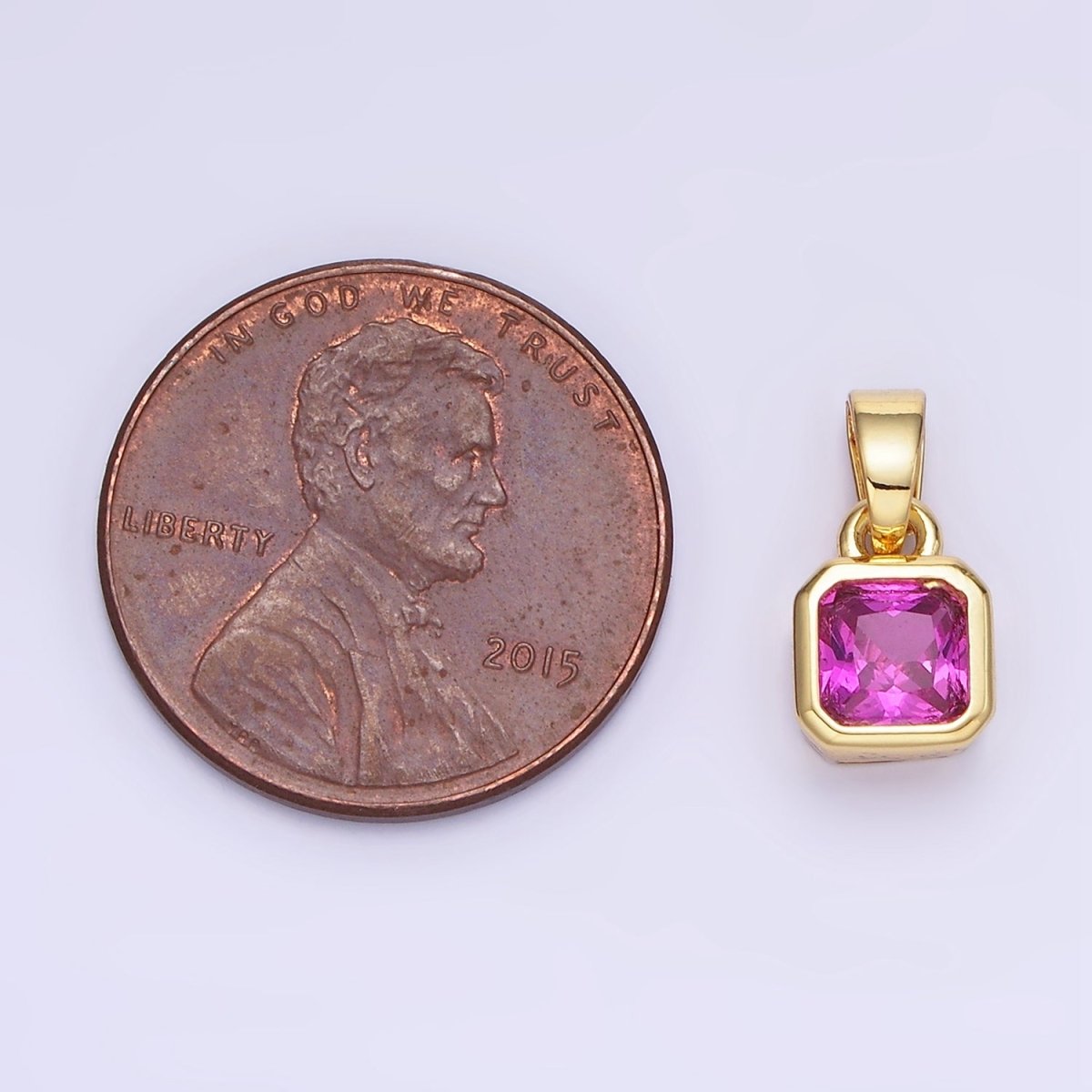 14K Gold Filled Baguette Birthstone CZ Square Edged Bezel Pendant in Gold & Silver | AA1297 - AA1308