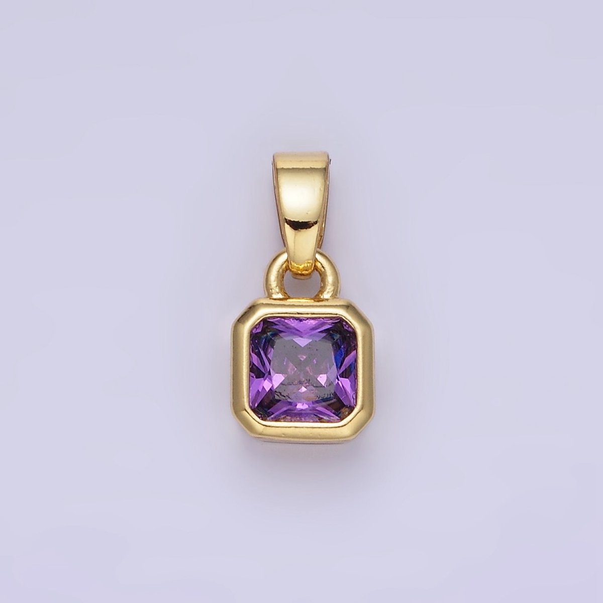 14K Gold Filled Baguette Birthstone CZ Square Edged Bezel Pendant in Gold & Silver | AA1297 - AA1308
