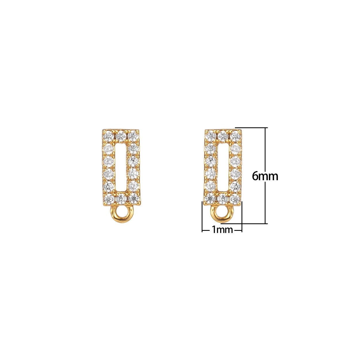 14K Gold Filled Stud Earring with Open Link CZ Micro Pave Rectangle Ear Studs for Earring Component Supply L-325