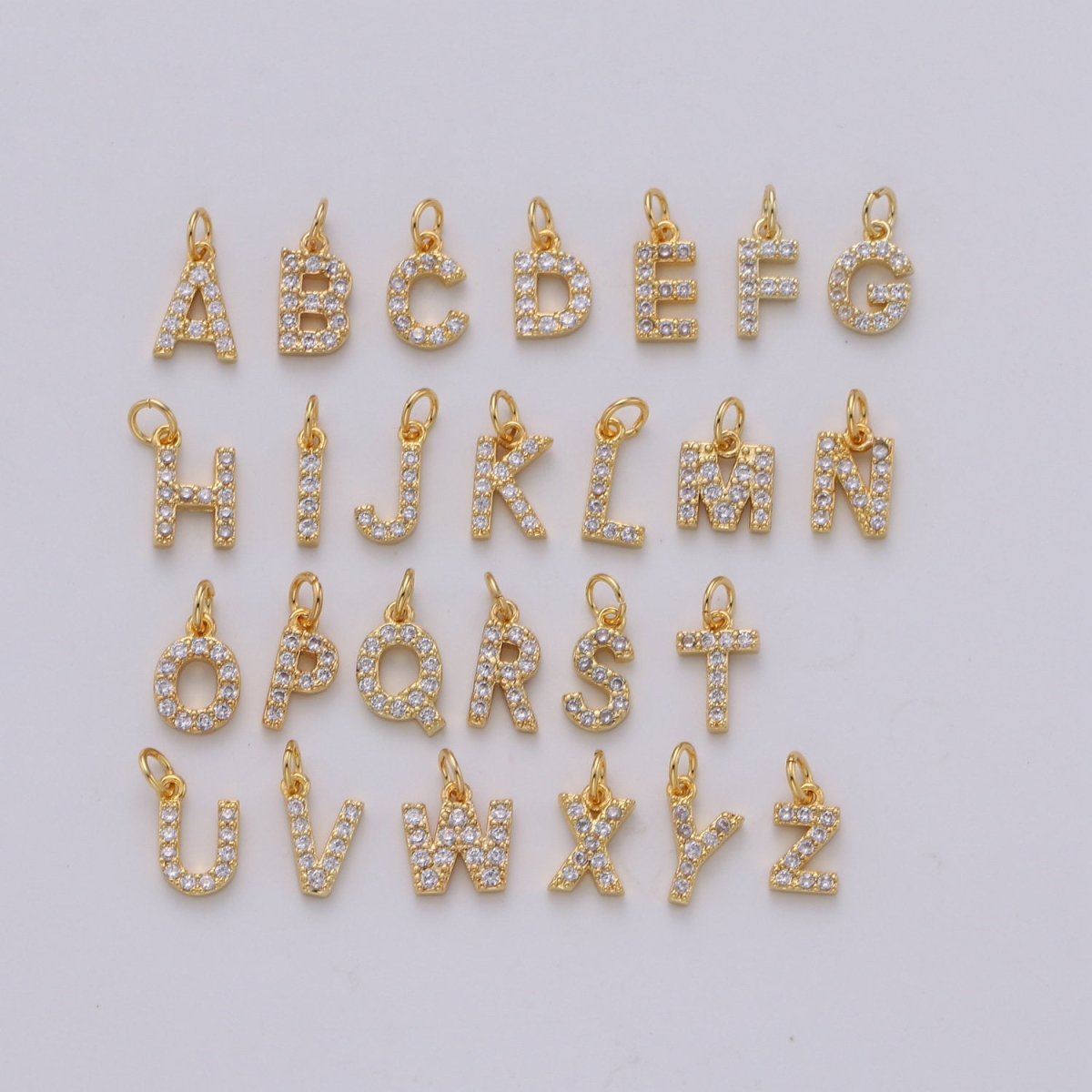 14k Gold Filled Tiny CZ Initial, Letter Alphabet Micro Pave charms Dainty Gold Cubic Pendant Charm for Necklace Bracelet Earring Add on A-099 to A-111
