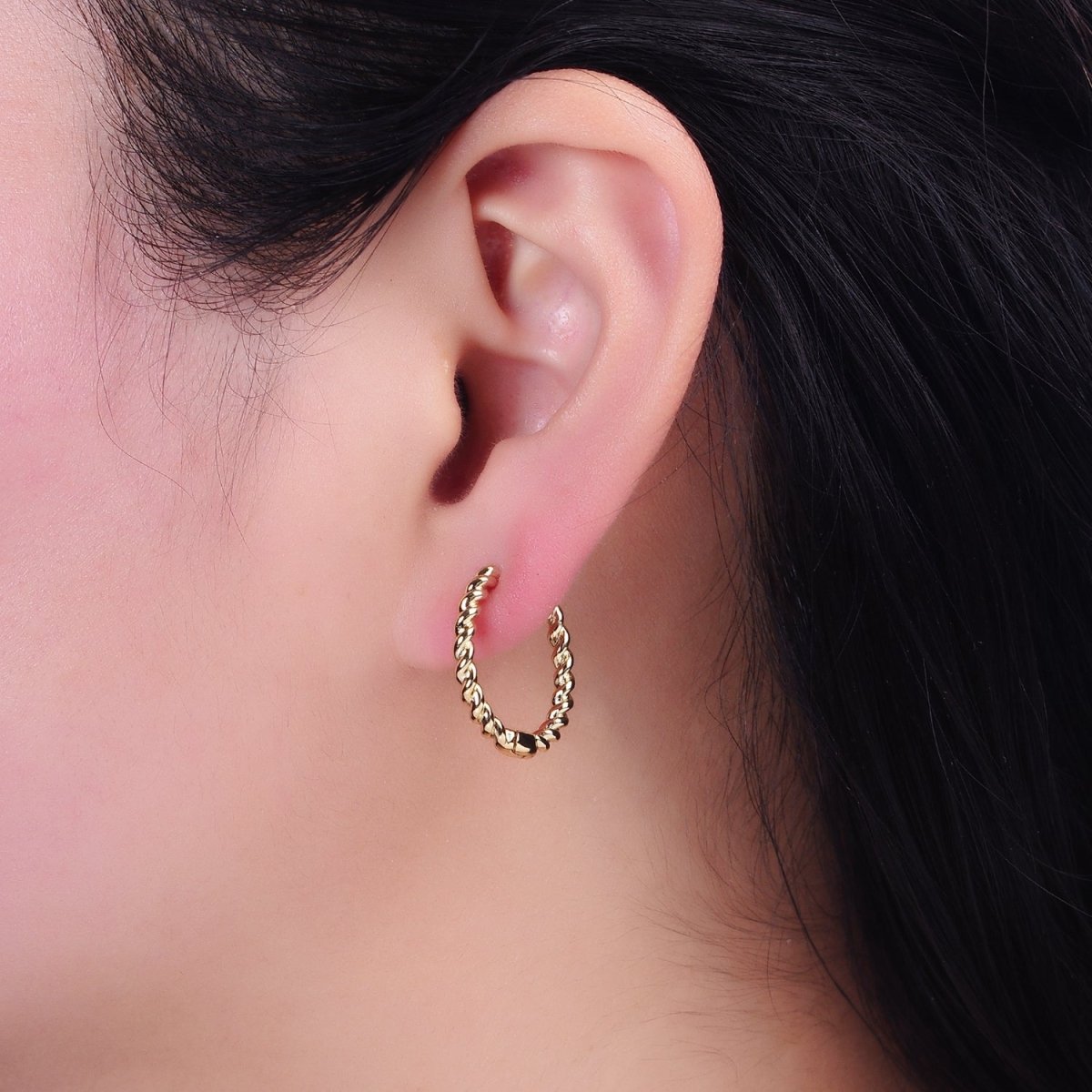 14K Gold Filled Twisted Croissant 20mm Endless Hoop Huggie Earring | AD1420