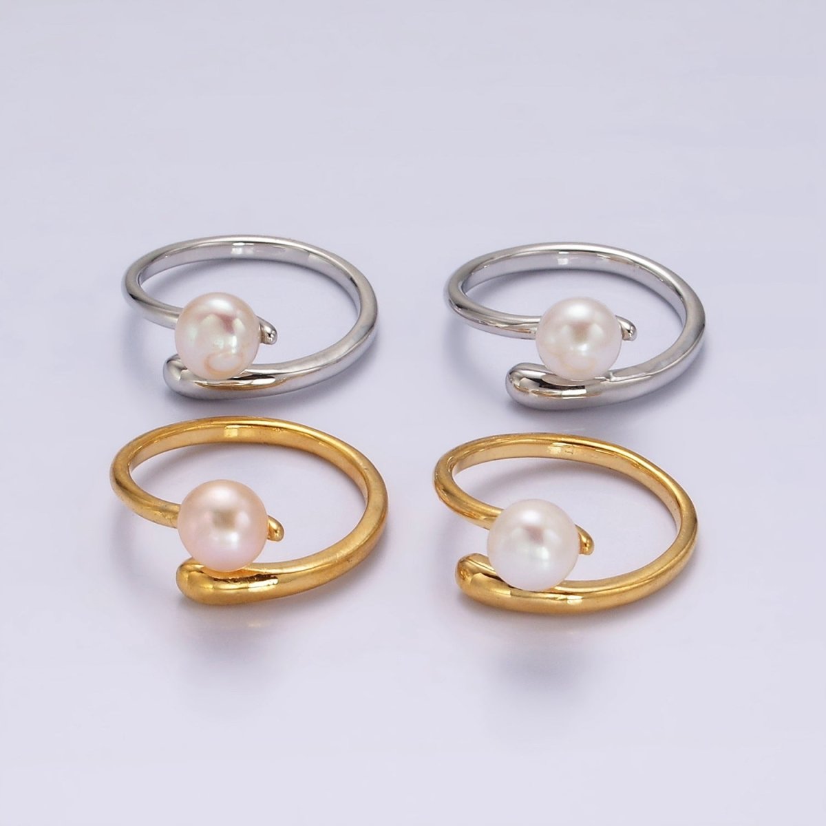 14K Gold Filled White, Pink Pearl Minimalist Open Wrap Band Ring in Silver & Gold | O680 - O683