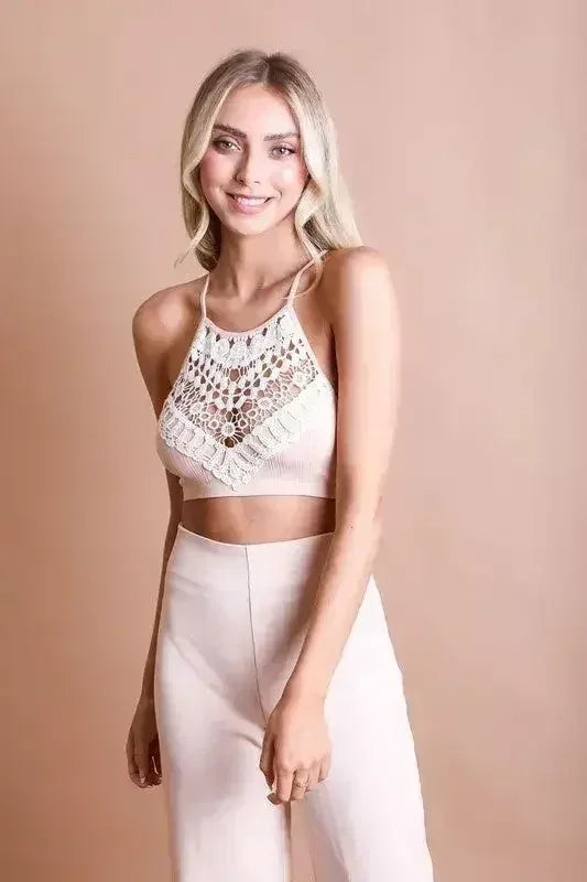 Crochet Lace High Neck Bralette