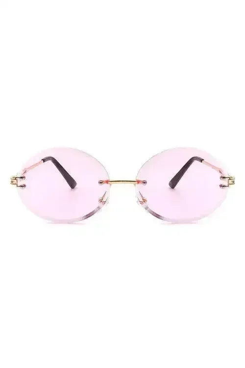 Round Oval Rimless Circle Vintage Sunglasses