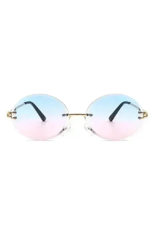 Round Oval Rimless Circle Vintage Sunglasses