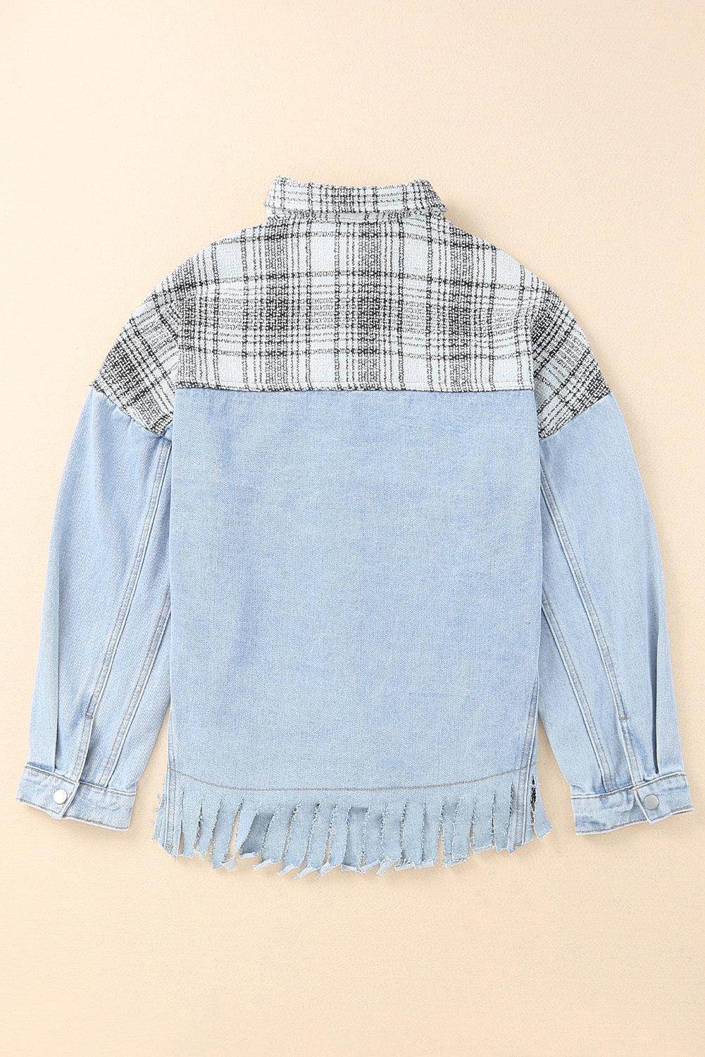 Plaid Pocketed Snap Down Denim Jacket for Stylish Comfort