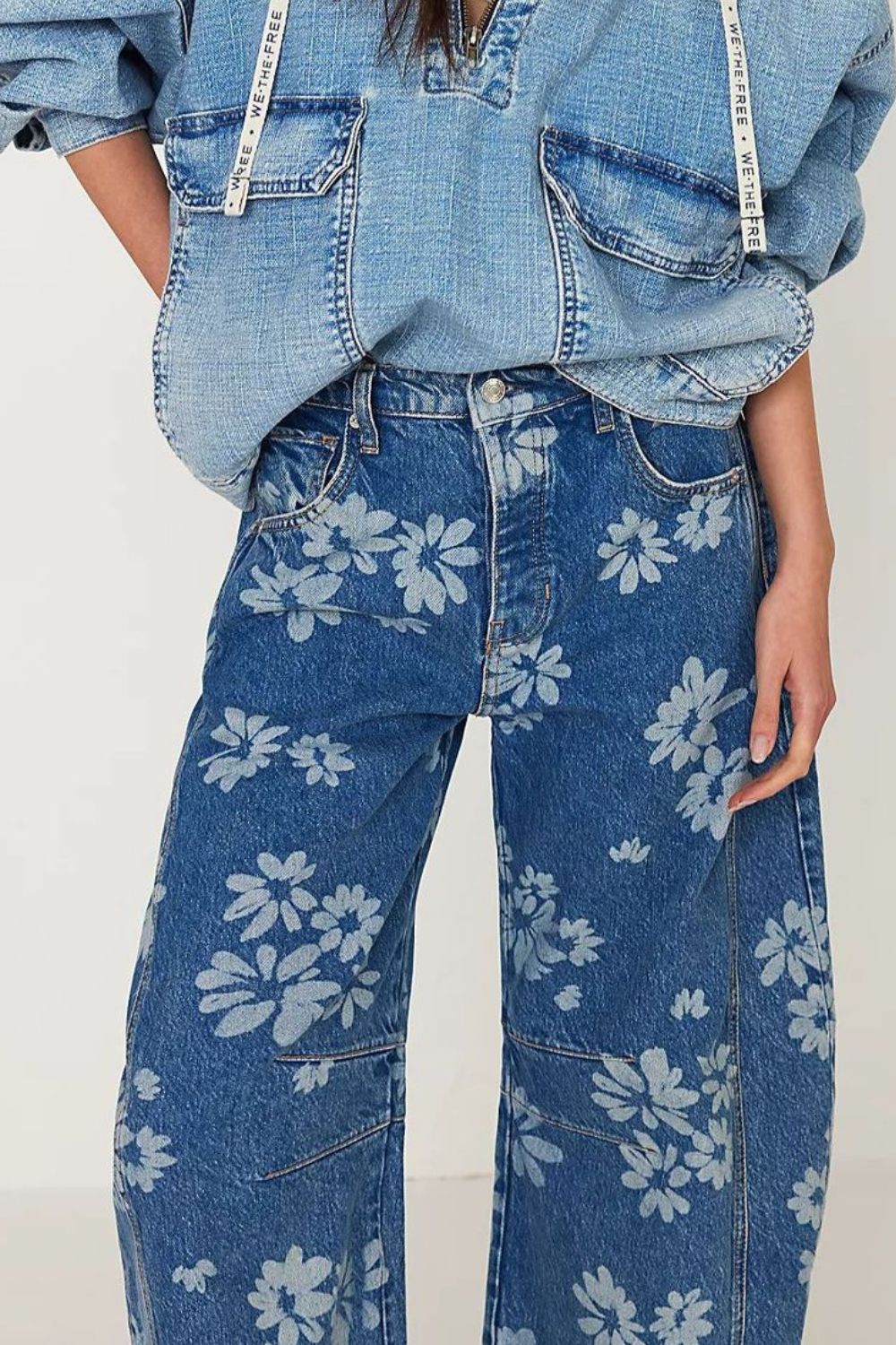 Flower Print Wide Leg Jeans