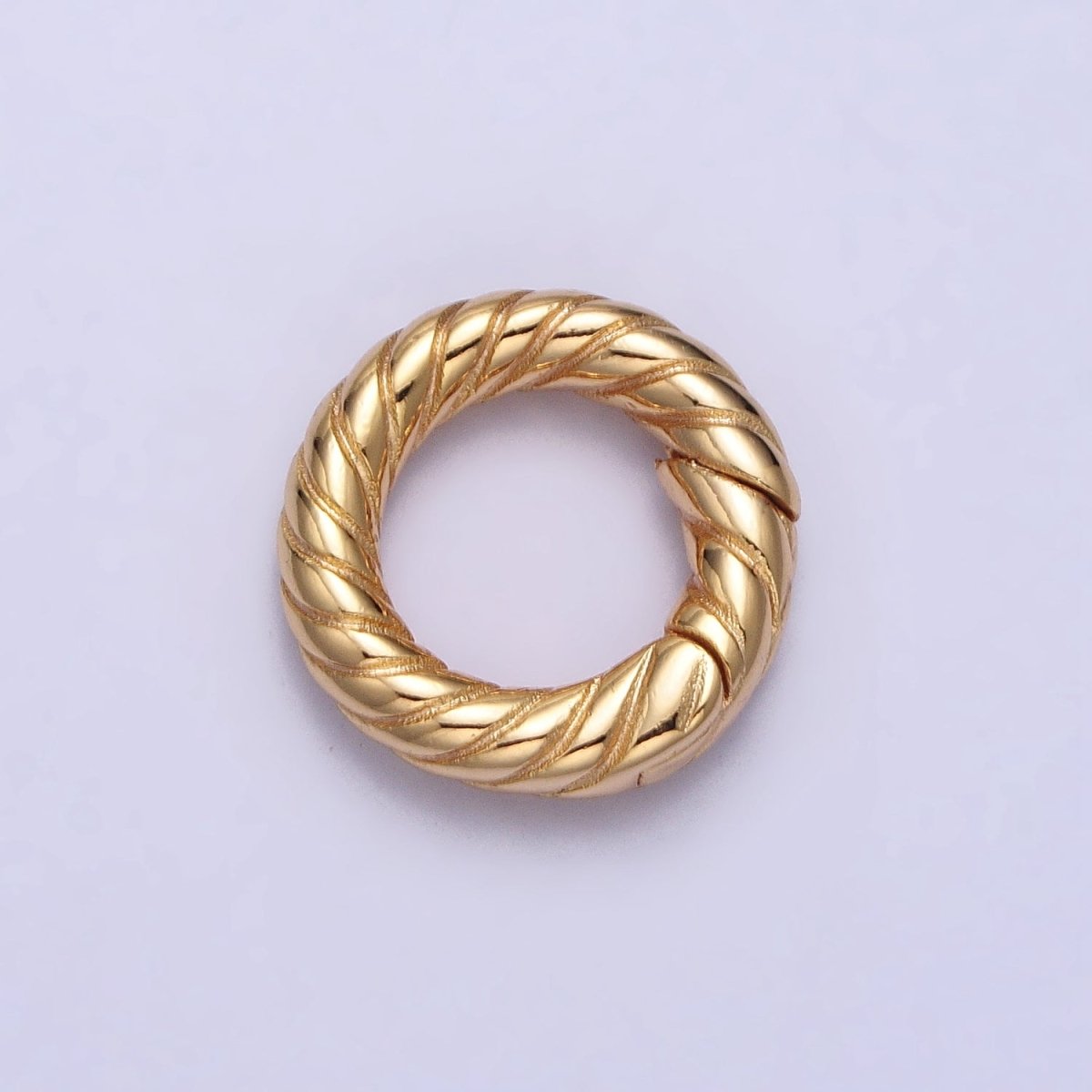 15mm Gold Textured Striped Round Push Spring Gate Ring Closure Enhancer Supply | Z-065