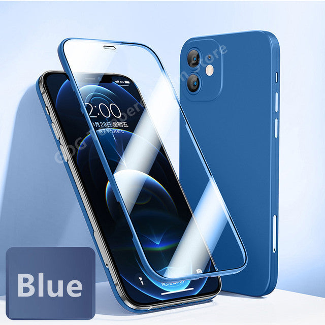 Compatible Apple Tempered Glass Full Cover Case