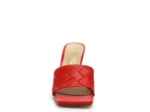 Woven High Heel Sandals - Square Toe Slip-On - Boho Summer Shoes