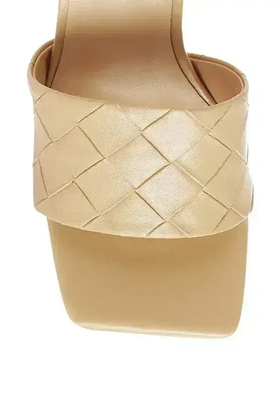 Woven High Heel Sandals - Square Toe Slip-On - Boho Summer Shoes
