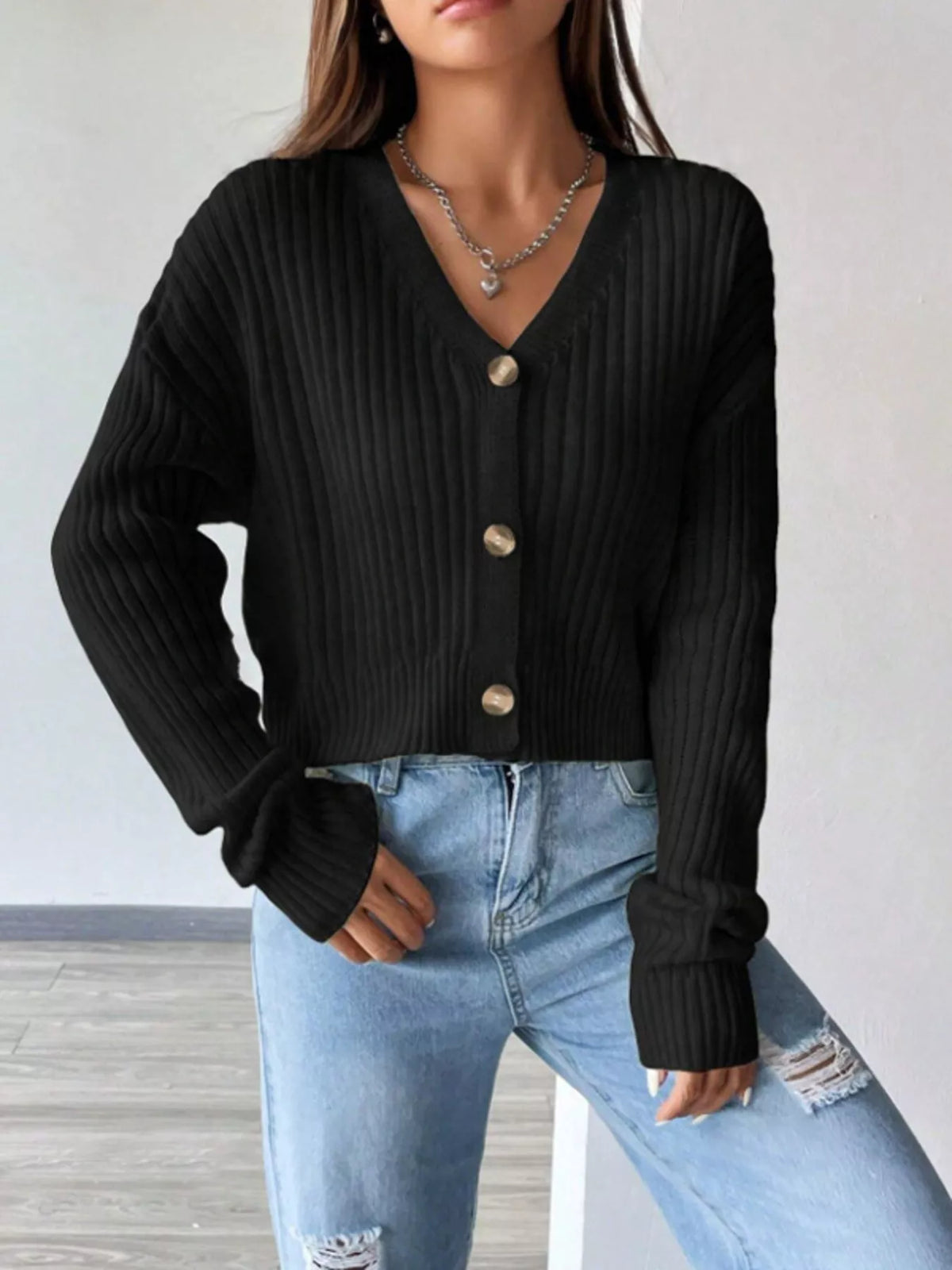 V-Neck Button-Up Cardigan