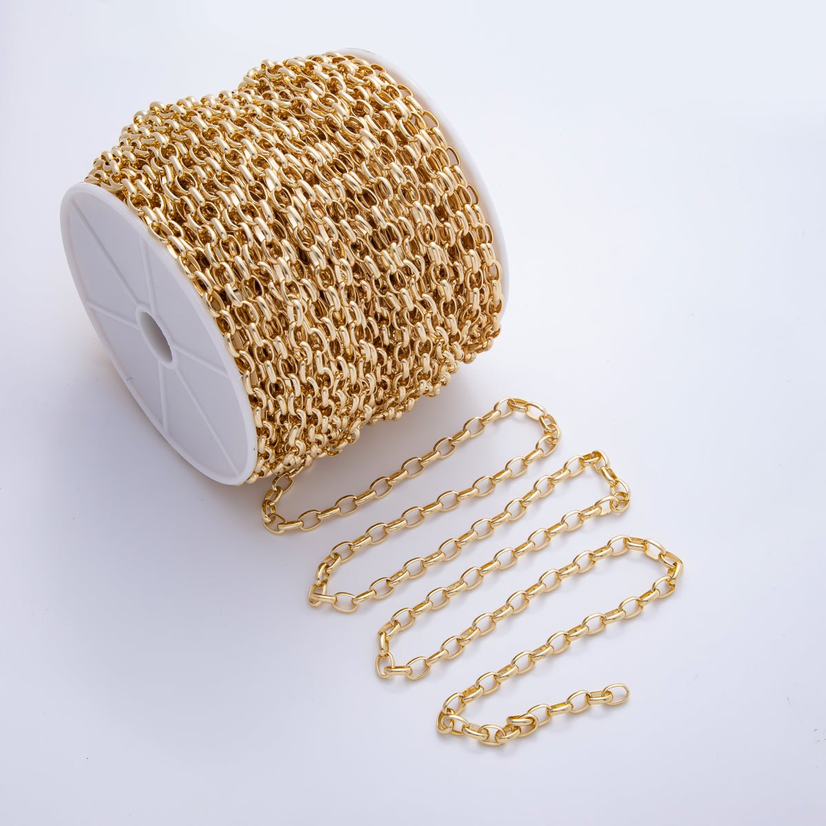 16K Gold Filled 10mm x 7mm Large Chunky Gold Oval Unfinished Cable Chain by Yard | ROLL-1687