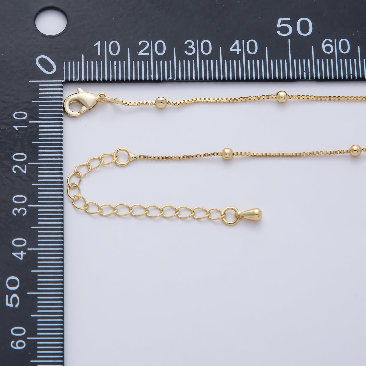 16K Gold Filled 0.8mm Box Satellite 2mm Bead Ball Chain 18 Inch Necklace w. Extender | WA-04260
