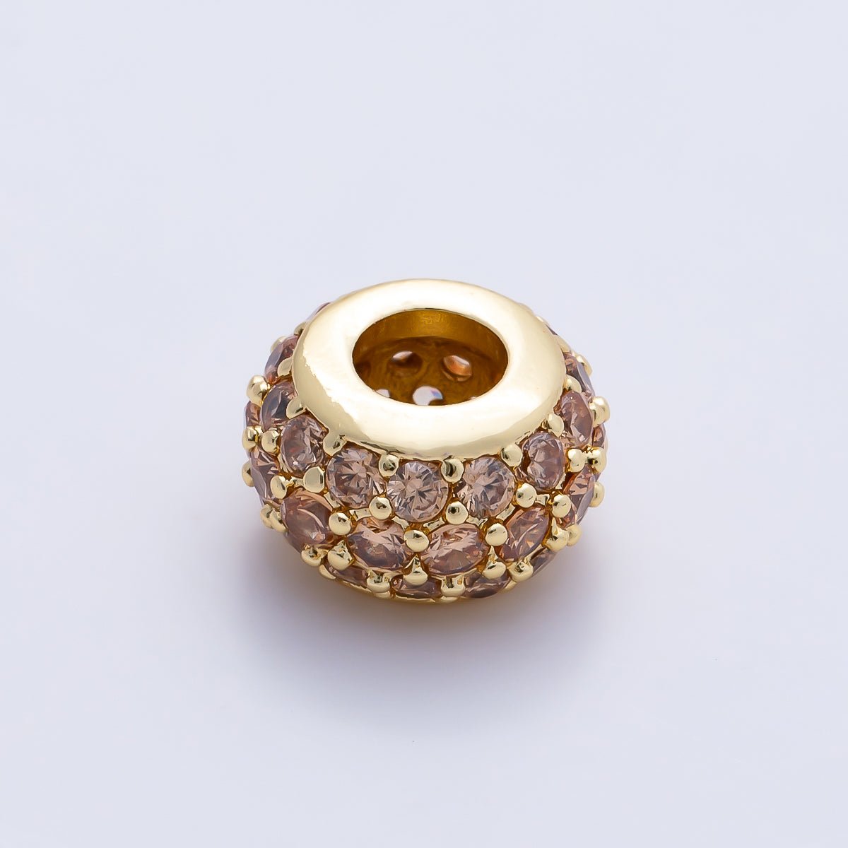 16K Gold Filled 10.5mm Micro Paved CZ Chubby Rondelle Bead | Beads-00387 ~ Beads-00398