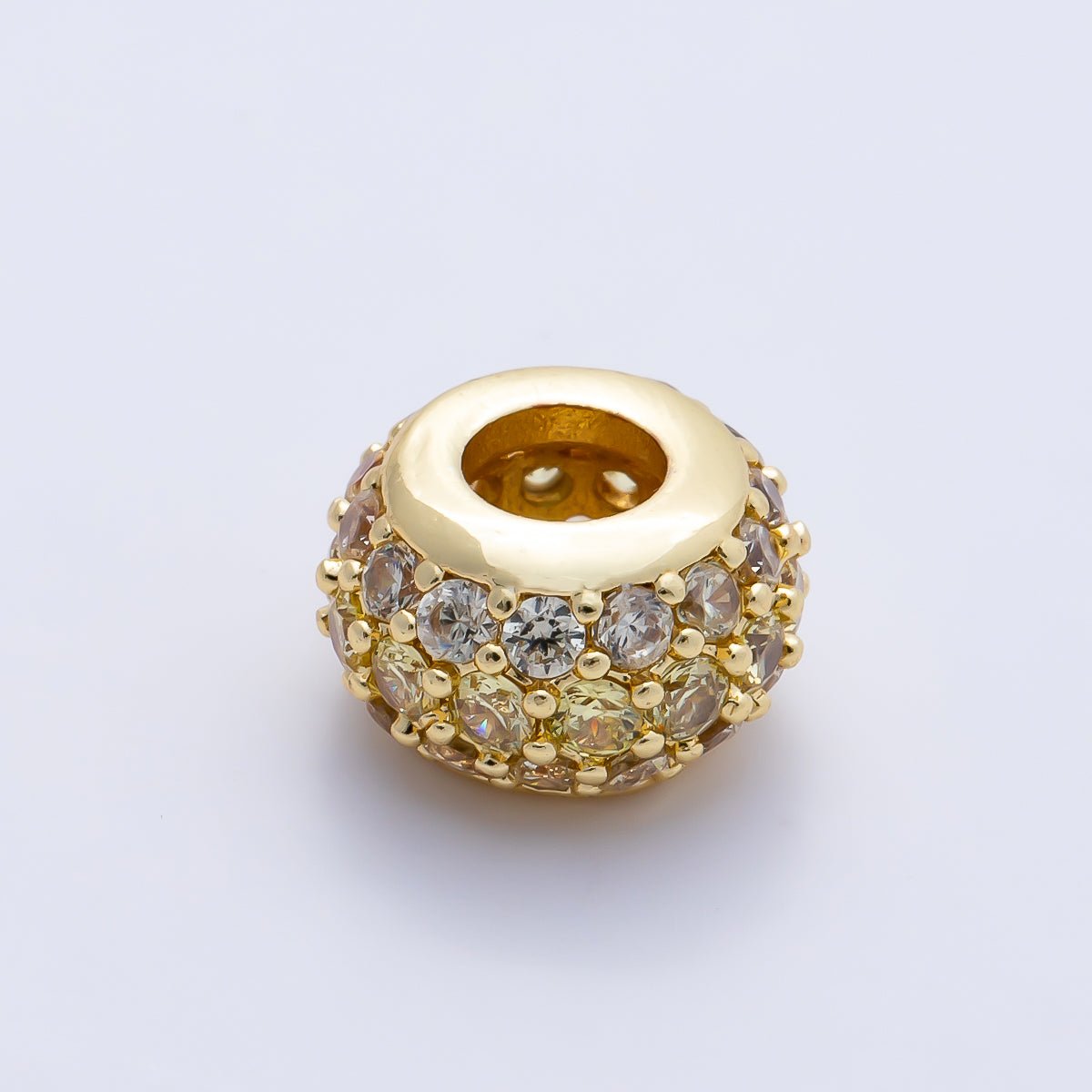 16K Gold Filled 10.5mm Micro Paved CZ Chubby Rondelle Bead | Beads-00387 ~ Beads-00398