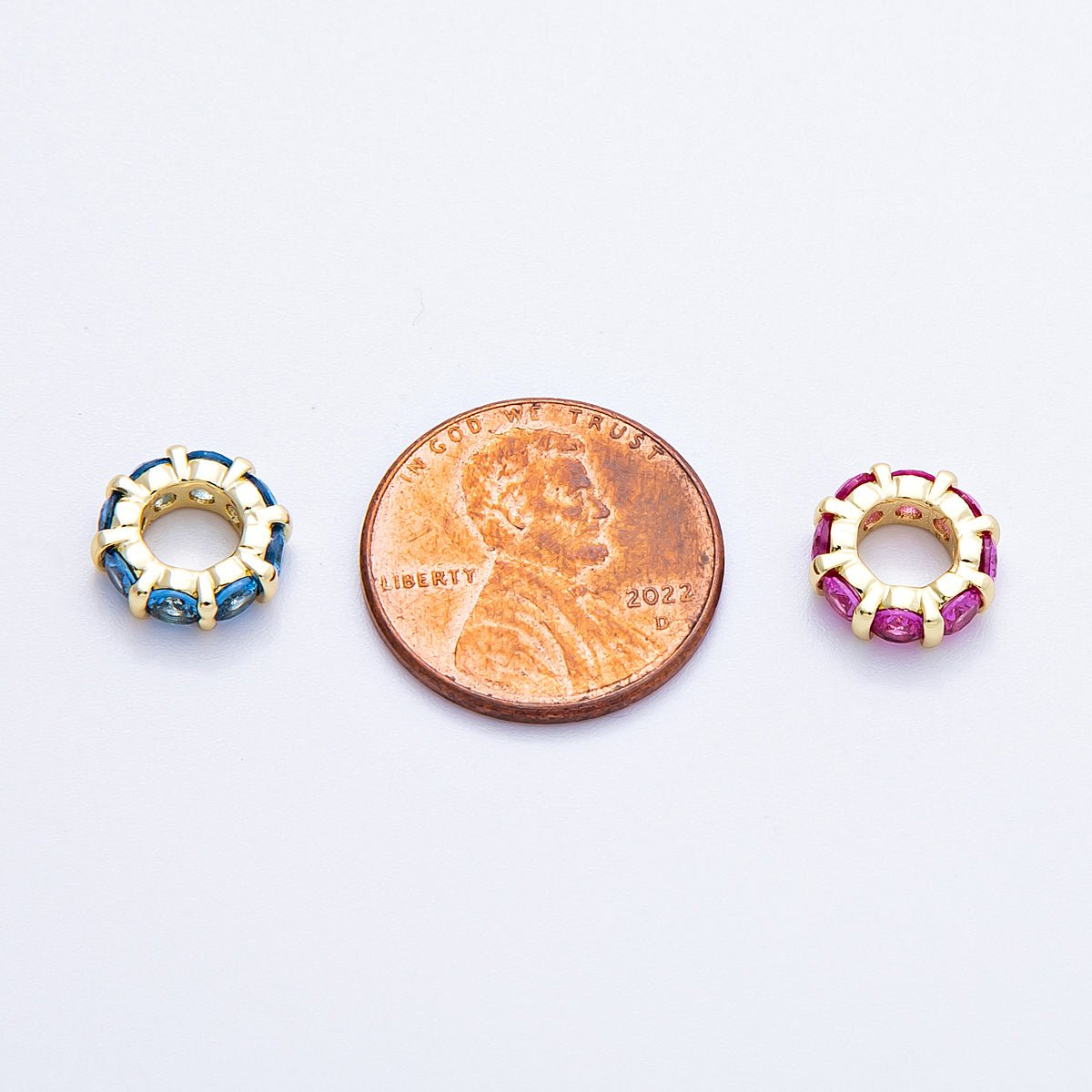 16K Gold Filled 10.5mm Personalized Birthstone Micro Paved Round CZ Rondelle Spacer Set | Beads-00113 - Beads-00124