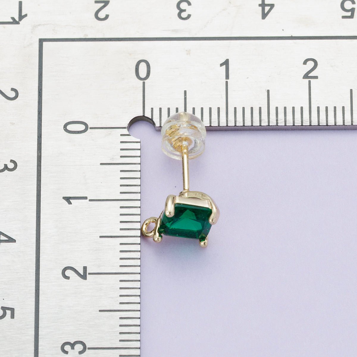 16K Gold Filled 10.6mm Green CZ Rhodium Plated Open Loop Drop Stud Earring | Findings-00097