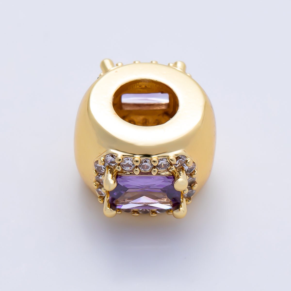 16K Gold Filled 10mm Birthstone Baguette Micro Paved CZ Chubby Rondelle Bead | Beads-00363 ~ Beads-00374