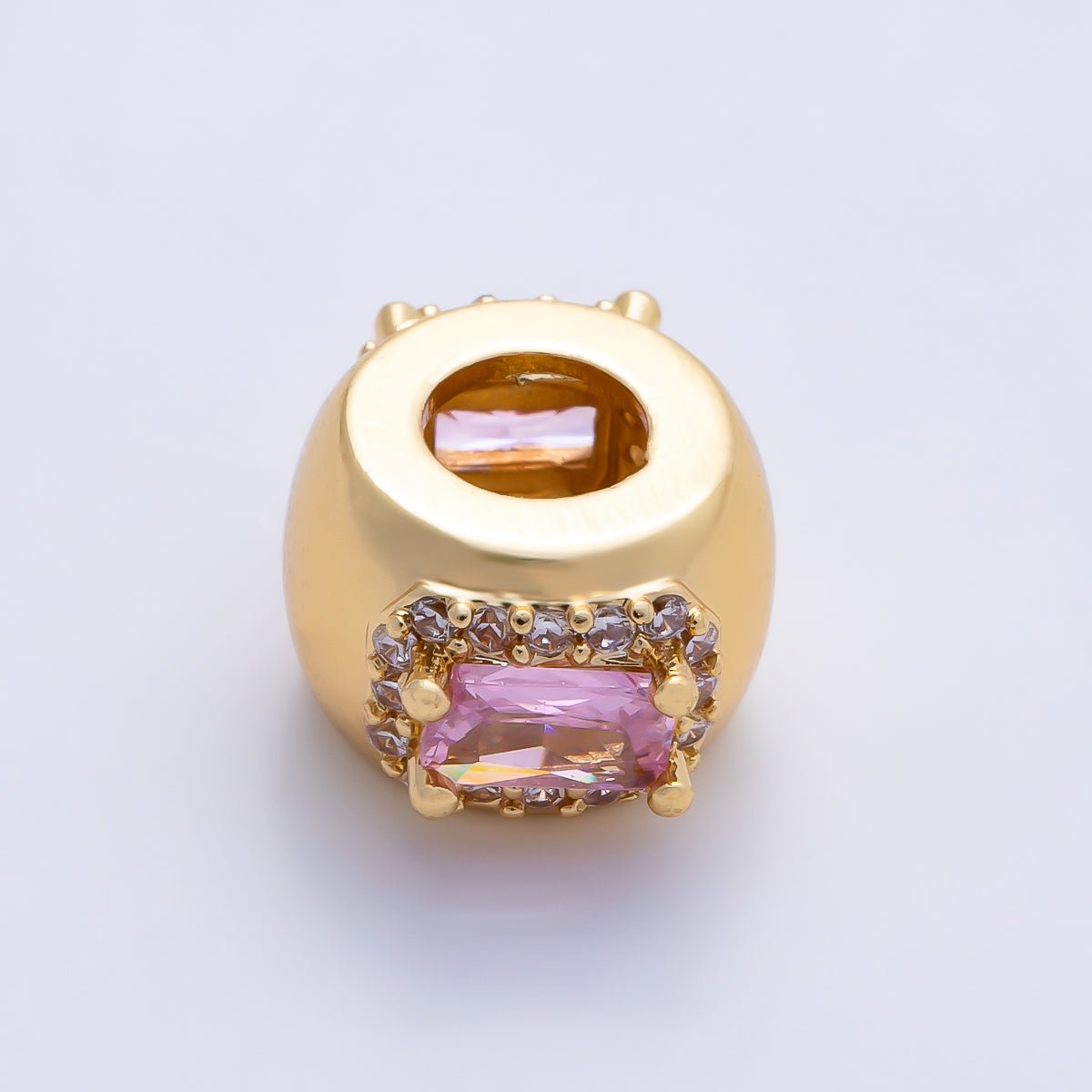 16K Gold Filled 10mm Birthstone Baguette Micro Paved CZ Chubby Rondelle Bead | Beads-00363 ~ Beads-00374