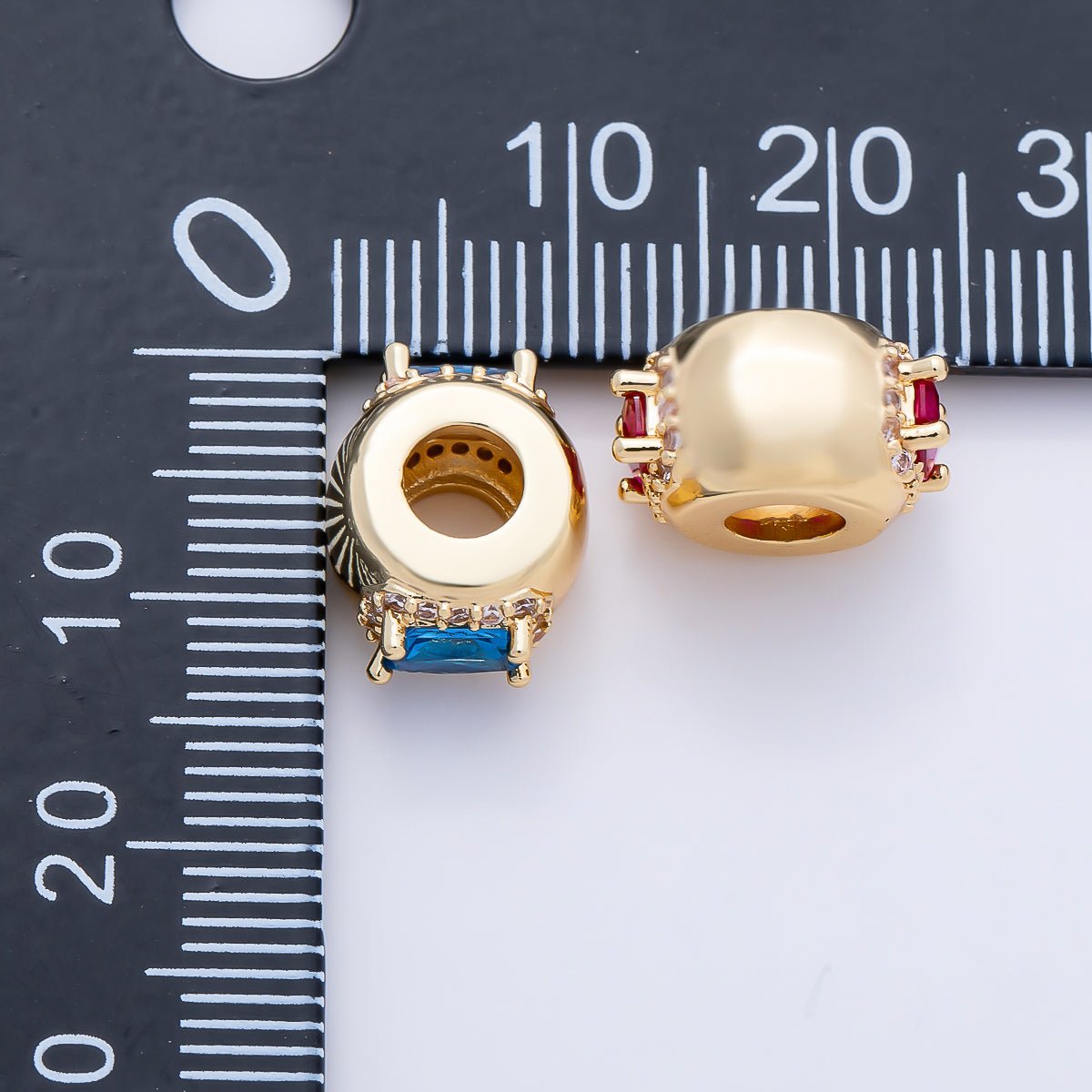 16K Gold Filled 10mm Birthstone Baguette Micro Paved CZ Chubby Rondelle Bead | Beads-00363 ~ Beads-00374
