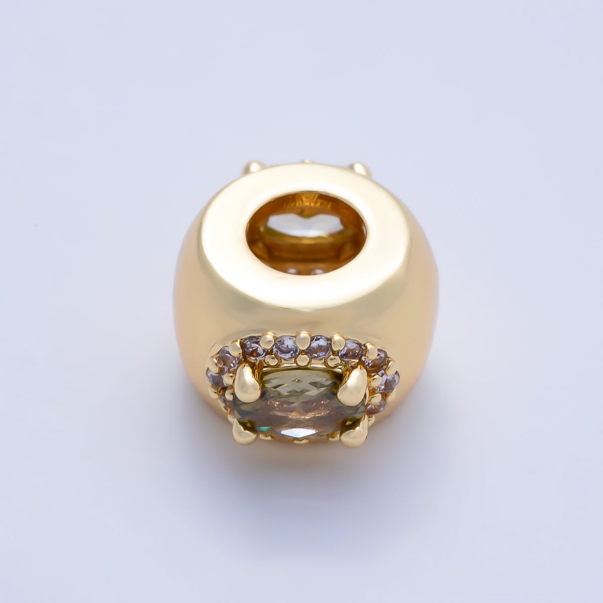 16K Gold Filled 10mm Birthstone Oval Micro Paved CZ Chubby Rondelle Bead | Beads-00375 ~ Beads-00386
