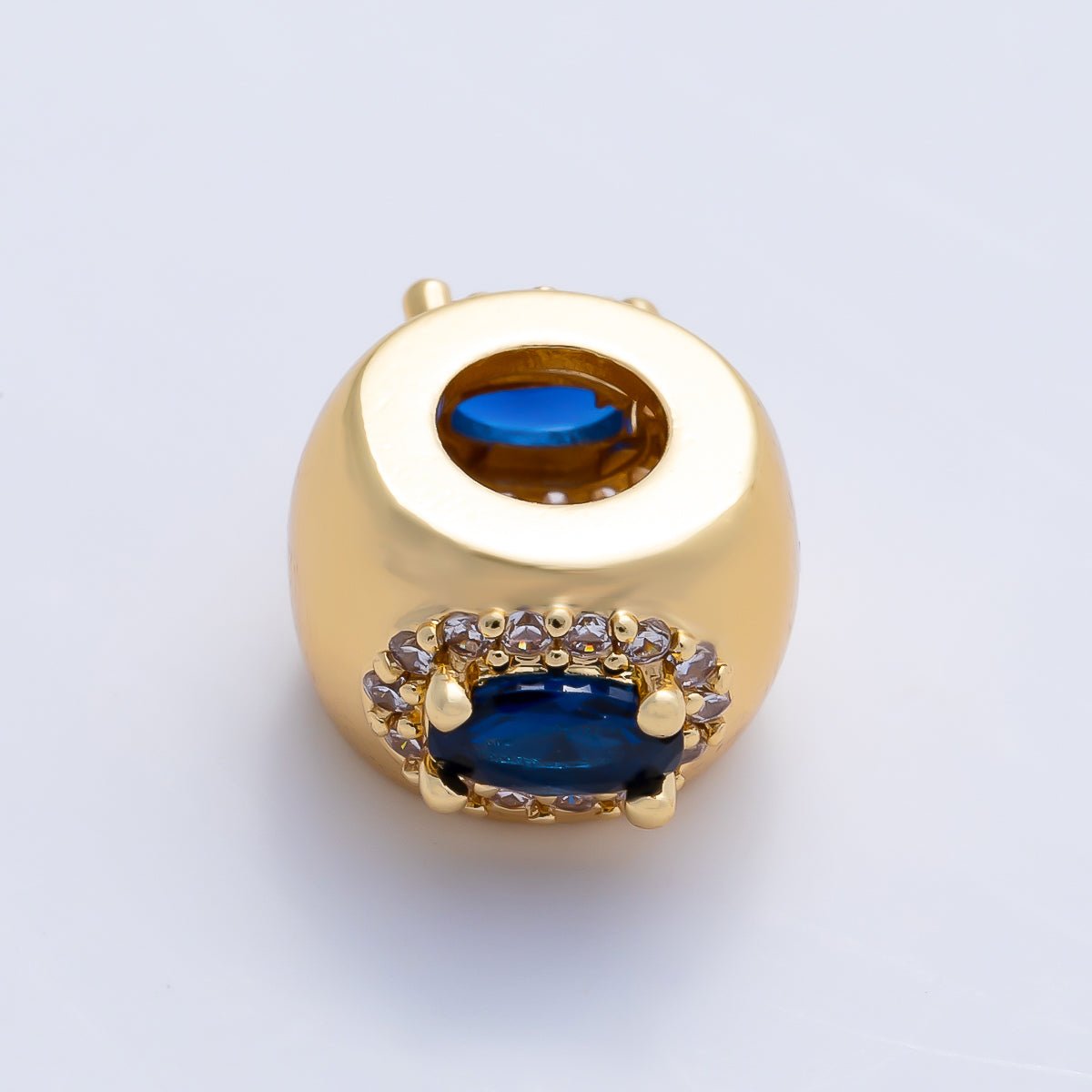 16K Gold Filled 10mm Birthstone Oval Micro Paved CZ Chubby Rondelle Bead | Beads-00375 ~ Beads-00386