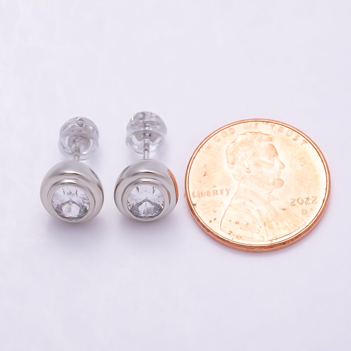 16K Gold Filled 10mm Clear CZ Oval Bezel Stud Earrings in Gold & Silver | Earrings-00413 Earrings-00414