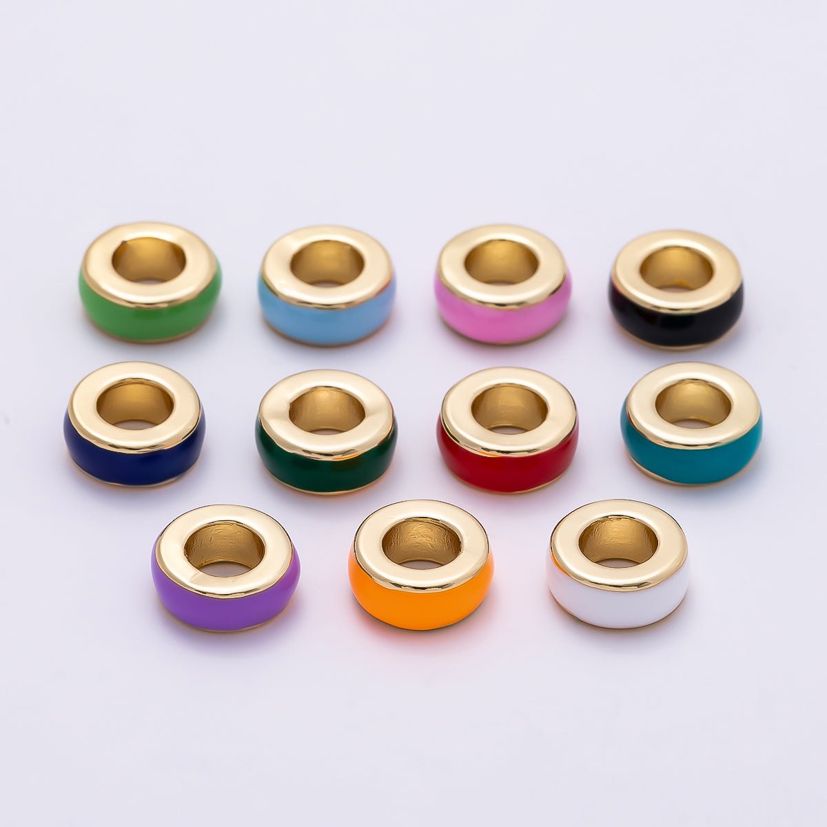 16K Gold Filled 10mm Colorful Enamel Round Flat Rondelle Spacer Beads | Beads-00313 ~ Beads-00323