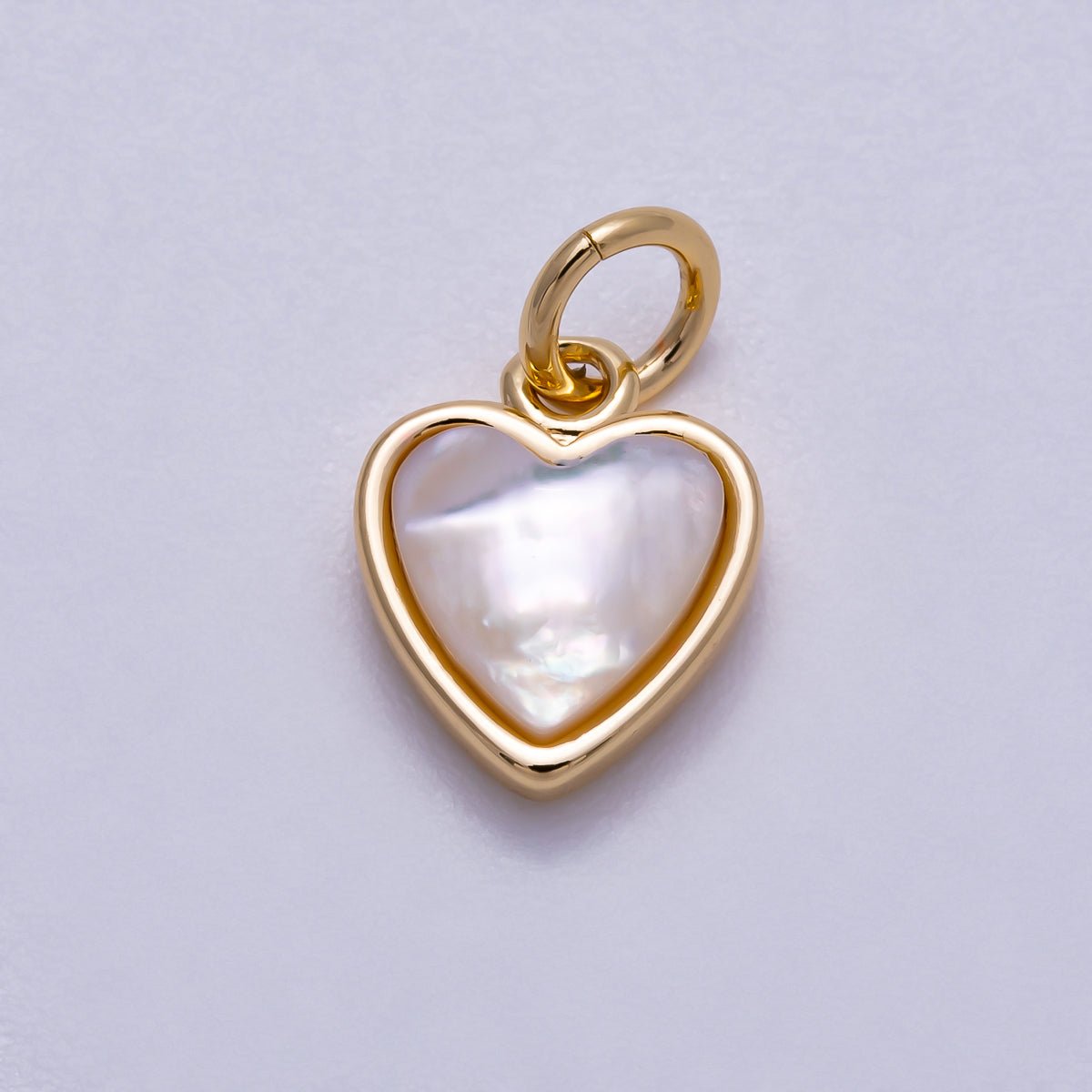 16K Gold Filled 10mm Shell Pearl Heart Bezel Mini Charm | Charms-00593