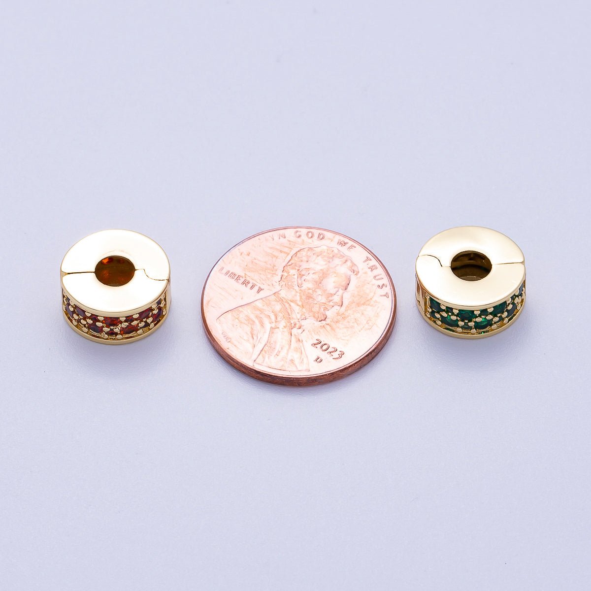 16K Gold Filled 10mm Snap Clip Open Micro Paved CZ Birthstone Spacer Rondelle Personalized Set | Beads-00220 ~ Beads-00231
