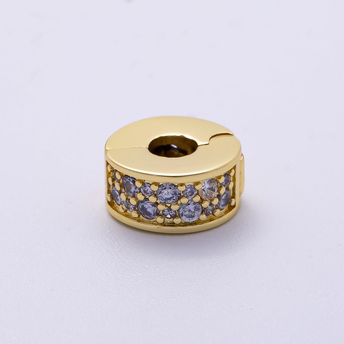 16K Gold Filled 10mm Snap Clip Open Micro Paved CZ Birthstone Spacer Rondelle Personalized Set | Beads-00220 ~ Beads-00231