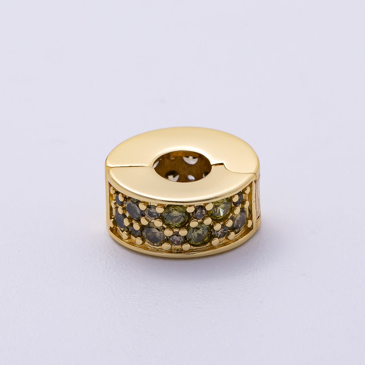 16K Gold Filled 10mm Snap Clip Open Micro Paved CZ Birthstone Spacer Rondelle Personalized Set | Beads-00220 ~ Beads-00231