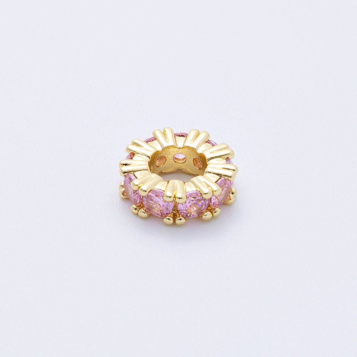 16K Gold Filled 11mm Birthstone Micro Paved CZ Personalized Rondelle Spacer Set | Beads-00065 ~ Beads-00076