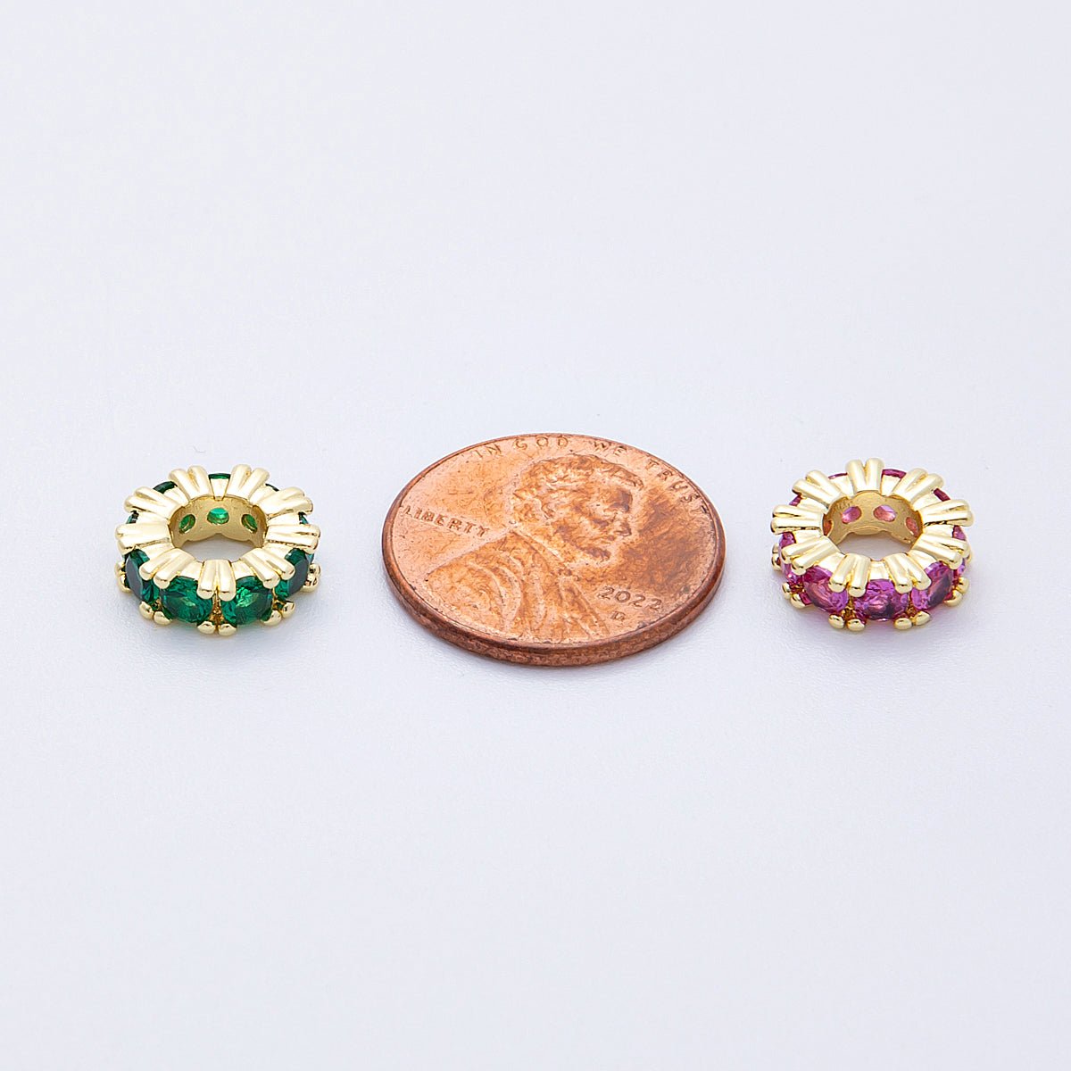 16K Gold Filled 11mm Birthstone Micro Paved CZ Personalized Rondelle Spacer Set | Beads-00065 ~ Beads-00076